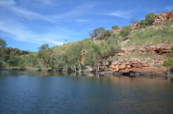 The waterhole where we dropped in by helicopter Left to have a nice swim for 4 hours